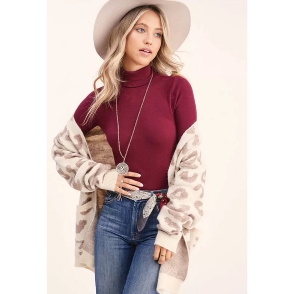 Tops - SOLD OUT Burgundy Basic Soft Thin Ribbed Turtleneck Top